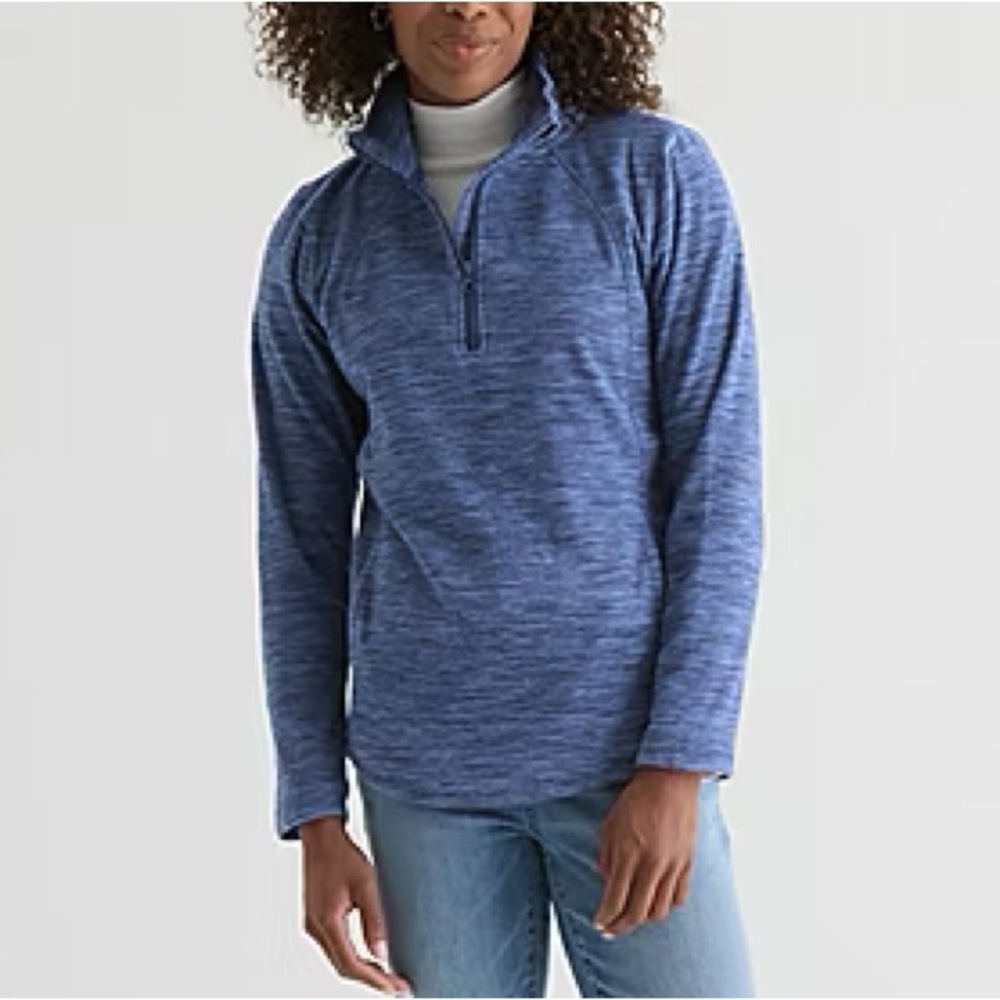St. John’s Bay Active Blue‎ Space Dye 1/4 Zip Pullover Fleece Lined Size Small